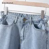 BIAORUINA Lavaggio delle donne Jeans sbiancati azzurri Moda femminile Jeans dritti a vita alta Jeans casual streetwear da donna 201105