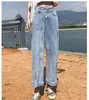 Jeans de jeans de cintura alta feminino namorado vintage jeans jeans mamãe solta perna larga reta plus size jeans chic street desgaste 201109