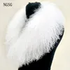 Ngsg kvinnor äkta päls krage solid svart naturlig äkta mongolisk får ull halsduk kappa vinter anpassar multikolorer y2010074386761