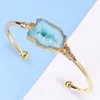 30pcs Irregular Agate Geode Stone Druzy Slice Cuff Handmade Boho Simple Copper Wire Wrapped Gold-Tone Bangle Bracelets for Women Bohemian