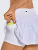 LU-07 테니스 스커트 주름진 요가 복장 치마 체육관 옷 여성 달리기 피트니스 골프 속옷 바지 요가 반바지 스포츠 짧은 허리 포켓 포켓퍼 지퍼