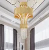 Samtida lyxklart kristallsträng ljuskrona ljus ledd modern stor stor guldfinish hängande lampa art deco trappa hotell