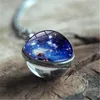 Damen-Designer-Schmuck, Galaxie-Nebel-Planet-Halsketten für Damen, Universum, Sonnensystem, Mond, Erde, Sonne, doppelseitiger Glaskugel-Anhänger, Ketten-Halskette für Herren