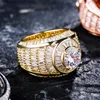 Men's Hip Hop Full Diamond Stone Rings Bling 18k Real Gold Plated Cubic Zircon Finger Ring Jewelry Gift2650