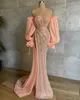 2022 Plus Size Arabic Aso Ebi Pink Mermaid Sparkly Prom Dresses Beaded Sequined Lace Evening Formal Party Second Reception Birthday Engagement Gowns Dress ZJ205