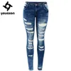 2045 Youaxon Damenmode Blau Low Rise Skinny Distressed Washed Stretch Denim Jeans für Frauen Zerrissene Hosen 201029