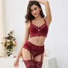 VarsBaby Sexy Lace Ultra-Thin Push Up Underkläder Set Nightgown + Bra + Garters + Panties + Strumpor + Thong 6 st LJ201031