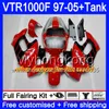Kropp + Tank för Honda Superhawk VTR1000F 97 98 99 00 01 05 56HM.0 VTR1000 F VTR 1000 F 1000F 1997 1998 1999 2000 2001 Fairings Factory Red