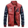 Fashion-Leather Jacket Men Bomber Baseball Jacka Biker Pu Coat Faux Pilot Varsity Fleece College Top Leather Black Slim Fit Motorcycle