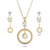 Gold Color Austrian Crystal Classic Hollow Round Necklace Pendant Earrings Jewelry Set7400720