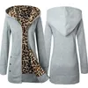 Dames Dame Dikke Luipaard Print Lange Mouw Hoodie Rits Jas Warm voor Winter LJ201106