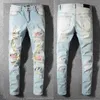 22s Ripped Moda Dżinsy Designer Spodnie Light Blue Męskie Slim Denim Prosta Biker Hole Hip Hop Jeans Mężczyźni Denoty Spodnie Classic Pa