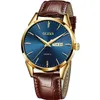 Olevs Men Watche Top Brand Luxury Fashion Bussness 통기성 가죽 Luminous Hand Quartz Wristwatch 선물 220225