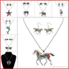 Bonitos conjuntos de collares, collar de caballo esmaltado, pendientes, conjuntos de joyas, colgantes para mujeres, conjunto de joyas de esmalte plateado