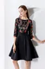 Women's Runway Dress O Neck 3/4 Sleeves Embroidery Bodice Patchwork Fashion Autumn Dresses