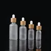 Frosted Glass Essential Oil Dropper Bottle Refillable Makeup Sample Cosmetic Storage Container with Bamboo Cap2408354