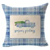 Pillowcase Blue Checked Christmas Pillow Cases Plaid Printed Linne Xmas Pillow Cover Automobile Cushing Cover för Home Hotel LSK2001