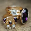 結婚指輪新しいファッションの神秘的な紫色の蝶の蝶の宝石宝石の3枚の宝石リング