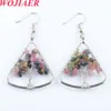 WOJIAER Natural Stone Chip Tree of Life Dangle Drop Earrings for Women Healing Crystal Opal Sector Hook Earring Jewelry BO939