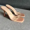 Zomer grote dunne hoge hakken effen kleur transparante band flip flops sexy sandalen vrouwen