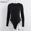 Nadafair Solid Bodycon Sexy Bodysuit Woman Tops Tops осени зимой худой случайный белый черный костюм с длинным рукавом женский T200323