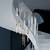 Moderne Loft LED Lustre K9 Cristal Duplex Escalier Lustres Salon Hôtel Plafond De Luxe Pendentif Lampe Appartement Lumières