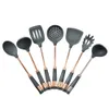 Accessoires de cuisine Ustensiles de cuisine en silicone Set Cuisine résistante à la chaleur Outils de cuisson antiadhésifs avec poignée de placage de cuivre 201116