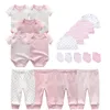 Unisex Born Baby Boy Odzież Body Spodnie Czapki Rękawiczki Baby Girl Odzież Bawełniane Zestawy Odzieżowe LJ201223