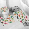 Tecknad dinosaur Söt dusch gardin för barn Bad Animal Print 4 Piece Tillbehör Set Soft Toalett Mat Pad Badrum Inredning T200711