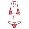 Kvinnor transparent spetsbikini underkläderuppsättning se genom halter mikro bh topp t-back sträng trosor sexig mini bikinis nattkläder288k