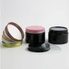 Pot de maquillage crème PET noir 120g avec couvercles en métal Bouteille de 4 oz couvercles en aluminium noir argent or rose et tampon intérieur 20 pièces