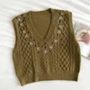 Gagarich Pullover Weste WomenNew Herbst Winter Koreanischen Stil Retro Mädchen Ins Blumenstickerei Lose Chool V-ausschnitt Gestrickte Westen 201031