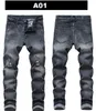 Jeans masculino Calças jeans masculinas rasgadas retas finas com patch de hip-hop sem elasticidade sem cinto Vários estilos