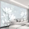 カスタム写真ホワイトエンボスフラワーバタフライ壁画3 dモダンなホーム改善デザインリビングルームテレビの背景フレスコ壁紙