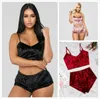 Femmes Sexy Sommeil Velours Pyjama Ensembles Dames Dentelle Col En V Crop Tops Shorts Vêtements De Nuit Lingerie Pyjamas Ensembles Vêtements De Maternité 2pcs / set 445 K2