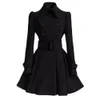 Femmes Vintage Manteau De Laine Hiver Chaud Coupe-Vent Angleterre Mode Noir Swing Hem Ceinture Slim Élégant Rétro Blanc Laine Pardessus 201031