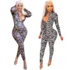 Wjustforu Sexy Print Club Tuta per le donne Skinny Tuta Donna Profondo scollo a V manica lunga Bodycon Body Streetwear anteriore T200509