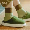 Inverno Winter Felt Slipper Homens Indoor Sapatos Caseiros Quente EVA Plataforma Soft Furry Slides Pantuflas de Mujer Mules Verde 211228