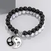 Lovers Gift Jewelry Enameled Yin Yang Gossip Charm White Turquoise Black Beads Strands Bracelet Wholesale 2pcs/Set