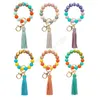 rainbow silicone bead bracelet keychain pu leather tassel wristband bracelet keyring