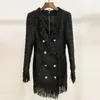 Hoge Kwaliteit Nieuwste Designer Runway Dames Lange Mouwen metalen Lion Buttons FRANED TWEED TASSEL JURK 201204