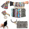 Portable PU Keychain Armband Plånbok Läder Tassel Hängsmycke Handväska Leopard Sunflower Print Bracelet Ladies Bag Present