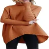 2021 European and American ladies irregular hem turtleneck pullover long sleeve knitted sweater women
