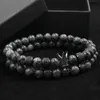 2 pcs / conjunto de moda coroa charme pulseira pedra natural para mulheres e homens pulseras presentes