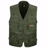 Men's Vests Wholesale- Men Vest Army Green Waistcoat Multi-pocket Travel Or Work Wear Durable Plus Size1