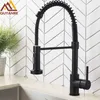 Quyanre Fosco Preto Pia De Cozinha Torneira Puxador Down Single Handle Mixer Tap 360 Rotação Torneira Cozinha 220125