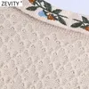 Zevity New Women Vintage Embroidery Turn Down Kollar Casuare Short Shiette Sweater Ladies Puff Sleeve Chic Pullovers Tops S519 210203