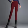 Frauen Warme Hosen Winter größe Skinny Slim Dicke Fleece Samt Leggings Hohe Taille Elastische Patchwork Dame rot Casual lange Hosen