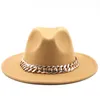Fedora de cadena dorada para mujer, sombrero de ala ancha para hombre, Color sólido, Jazz, sombrero de copa, Otoño Invierno, nuevo Panamá, sombrero de caballero, sombreros de vaquero para iglesia