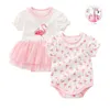 Pasgeboren baby meisje clothesdresses zomer roze prinses meisjes kleding sets voor verjaardagsfeestje 0 3 maanden gewaad bebe fille G1221